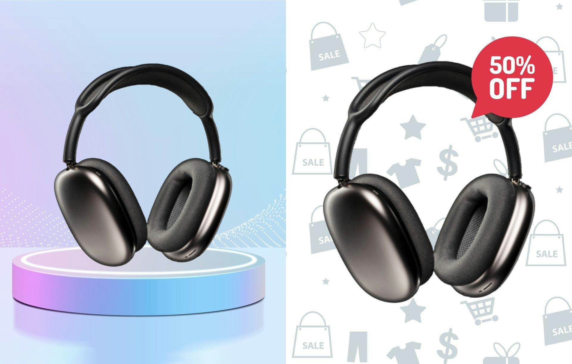 before and after image of a pair of headphones when repurposed for a sale